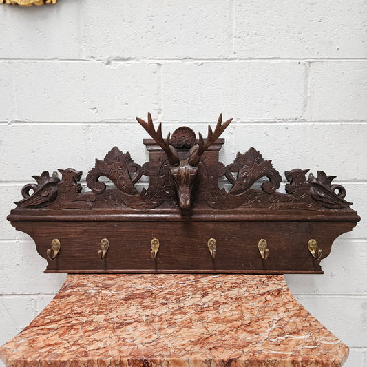 Antique Dark Oak Hand Carved Wall Rack