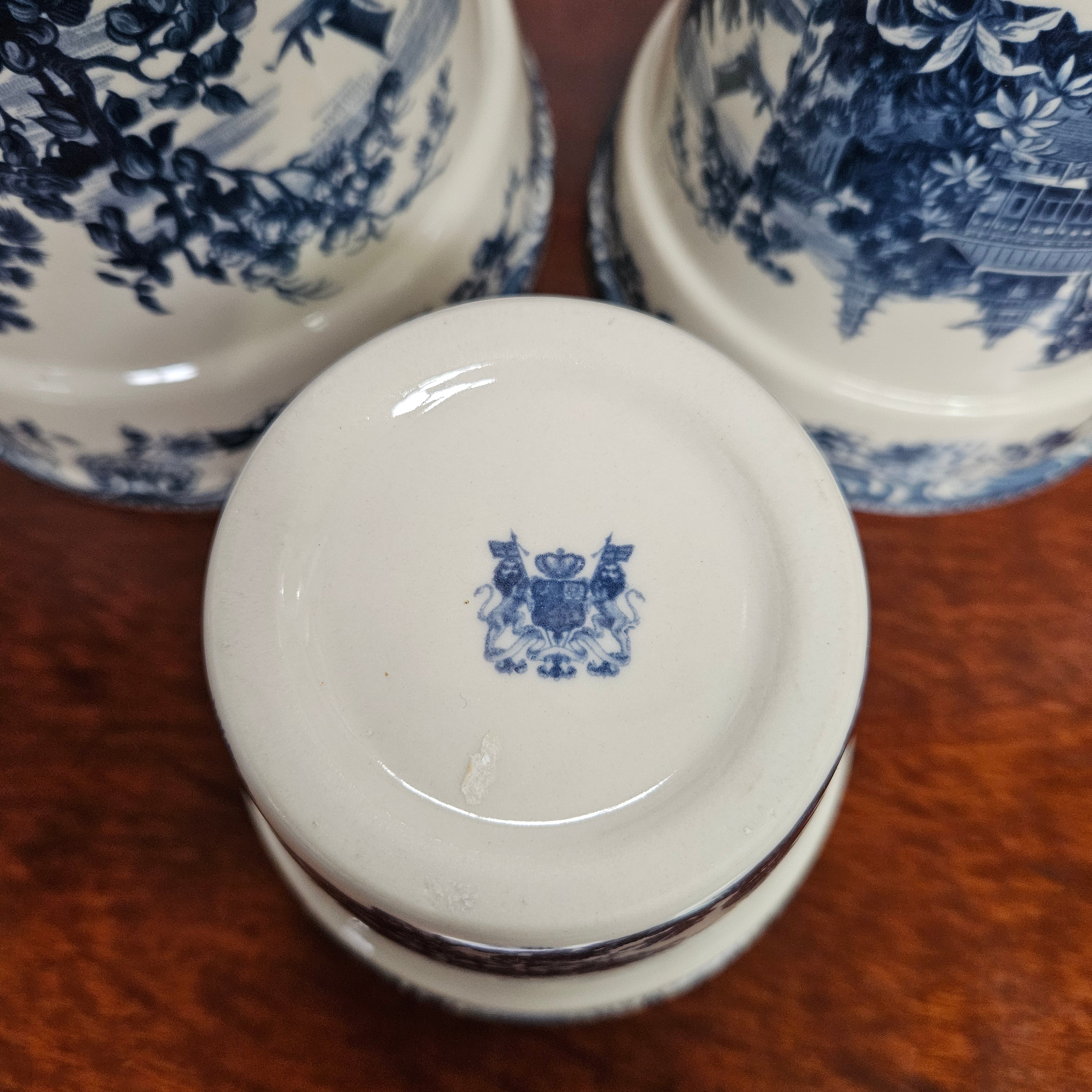 Vintage Set of Three Blue & White Planters