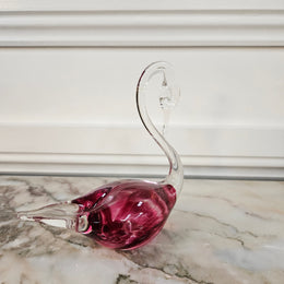 Stunning Vintage Deep Cranberry Murano Glass Sommerso Swan