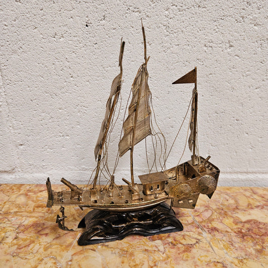 Miniature Vermeil Silver Chinese Sailing Ship