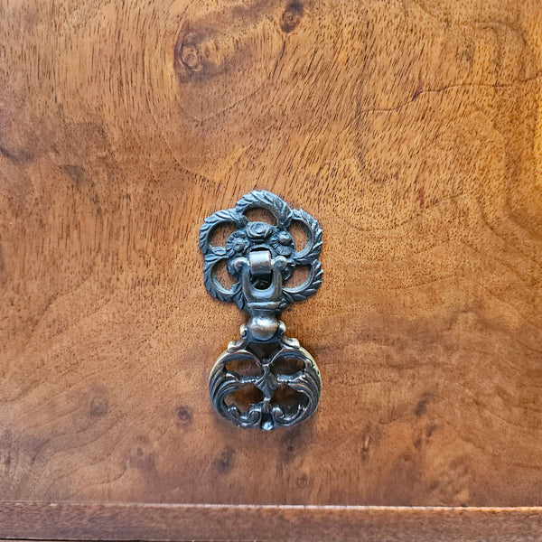 Lovely figured walnut Antique cabinet with a two door cabinet and two drawers. Circa 1930s. This cabinet can be used as a regular cabinet, drinks cabinet or tv unit as it has the hole for cables at the back. It is in good original detailed condition. 