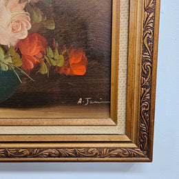 Vintage Signed Floral Oil on Board