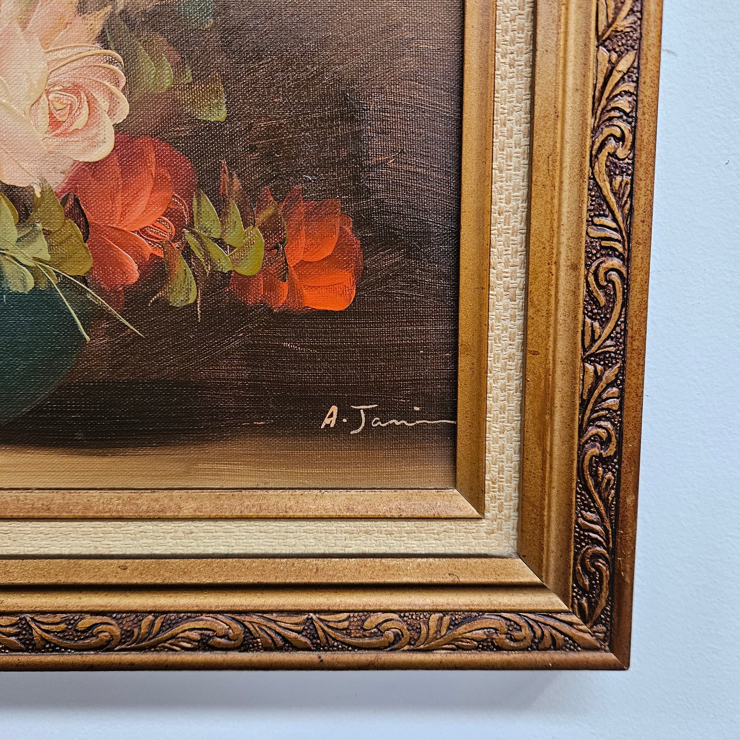 Vintage Signed Floral Oil on Board