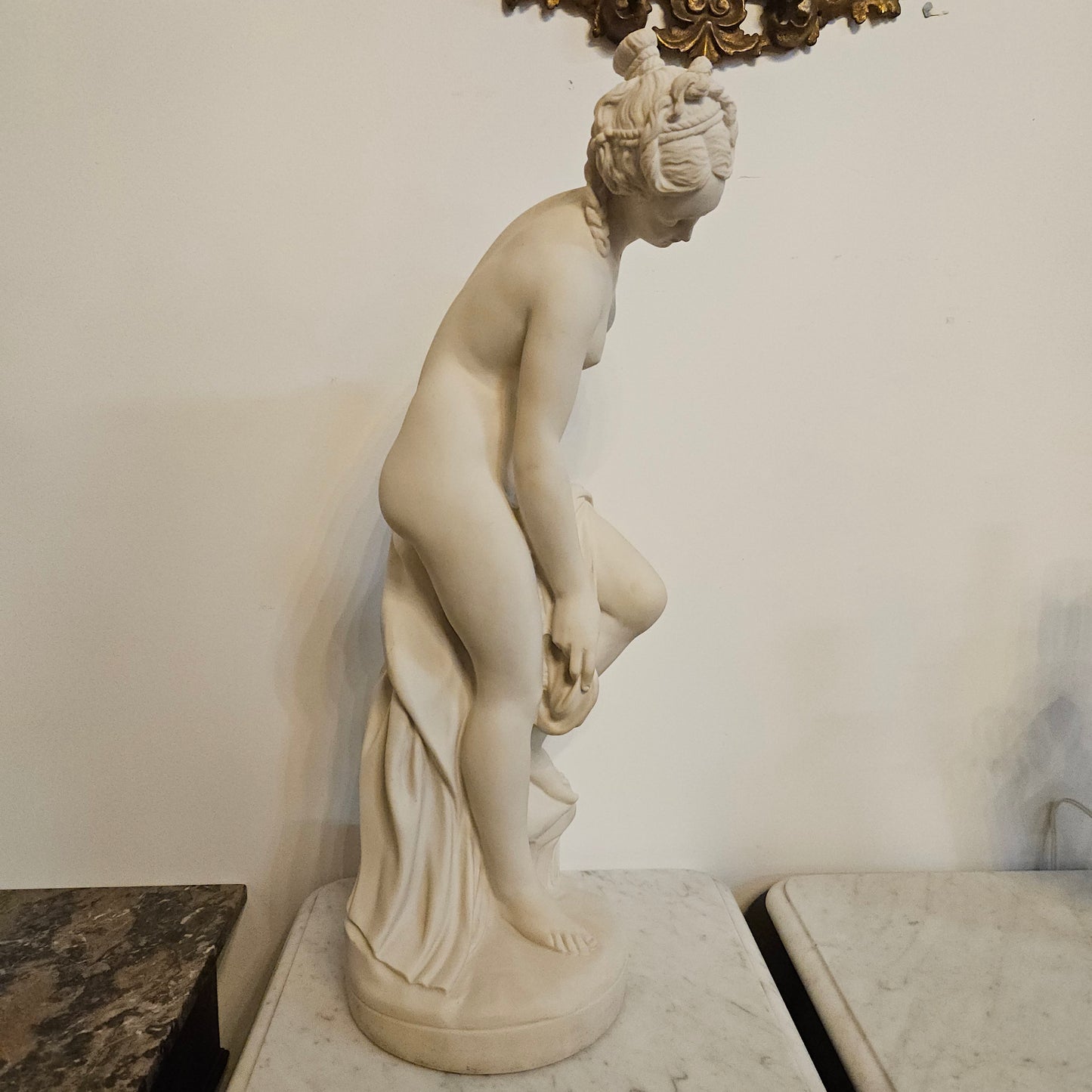 Vintage French Composite Marble 'Bathing Venus' Statue