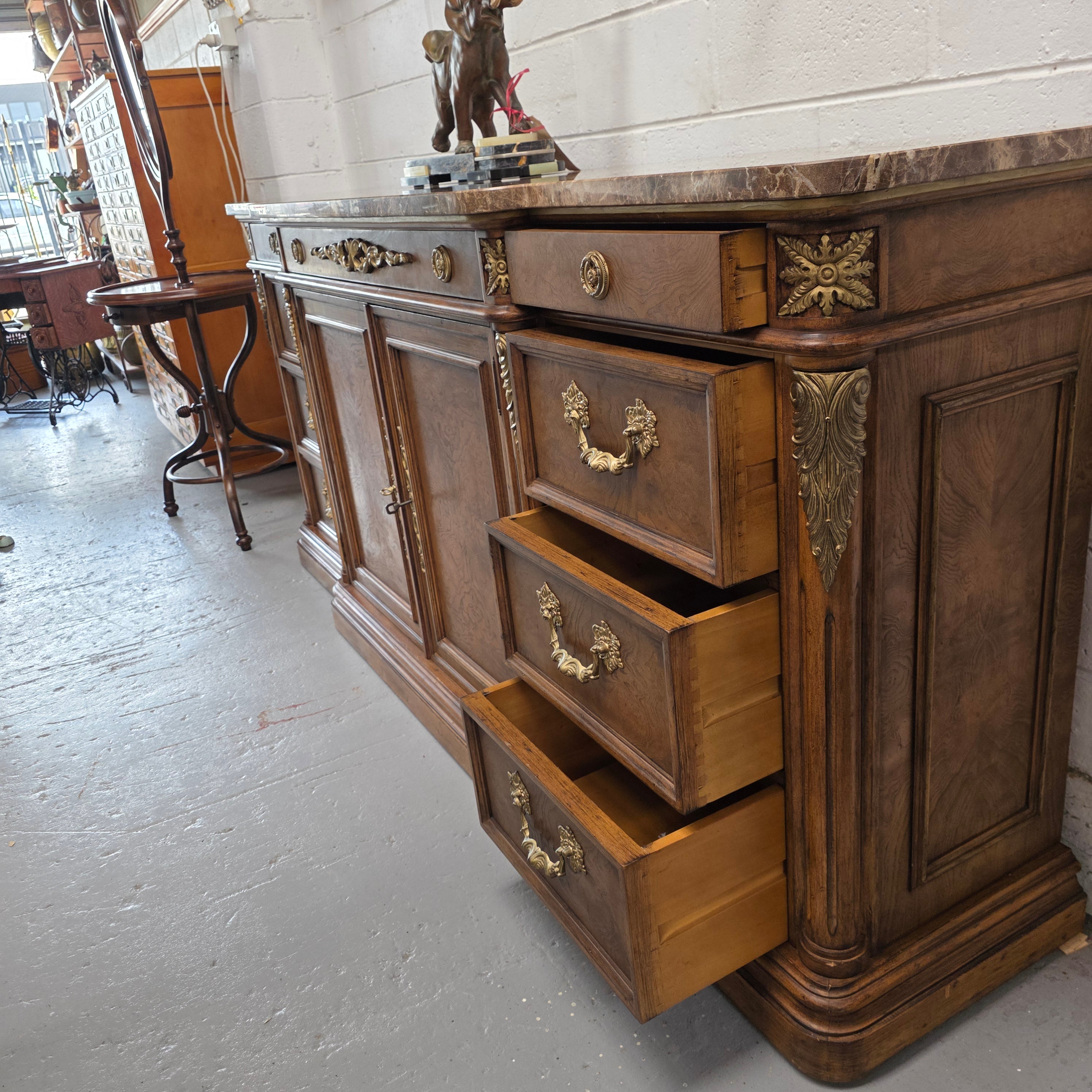 Vintage High Quality Antique Style Elm Sideboard with Stunning Marble Top | Antique & Vintage | Moonee Ponds Antiques | Australia Wide Delivery