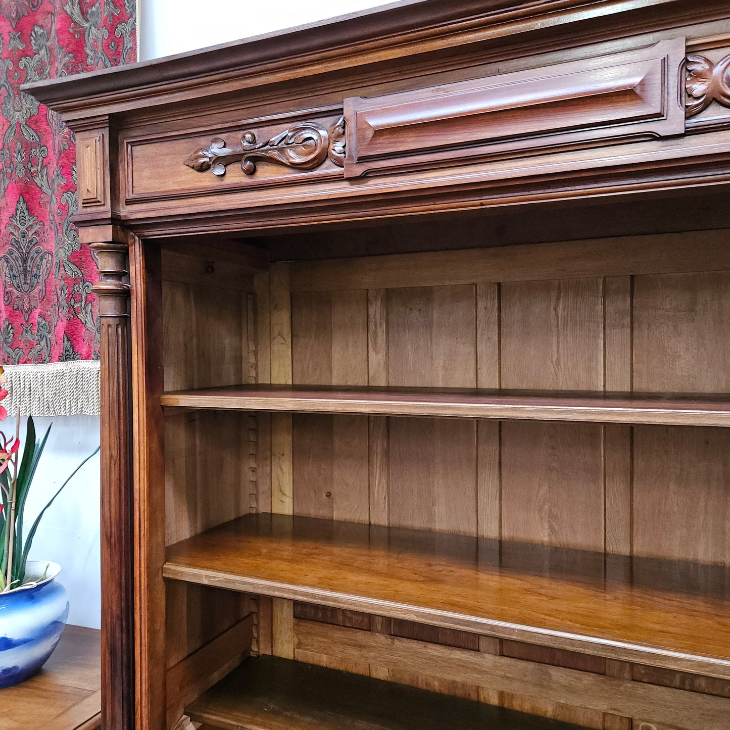 Henry 2nd Style 19th Century Walnut Open Bookcase With Drawer