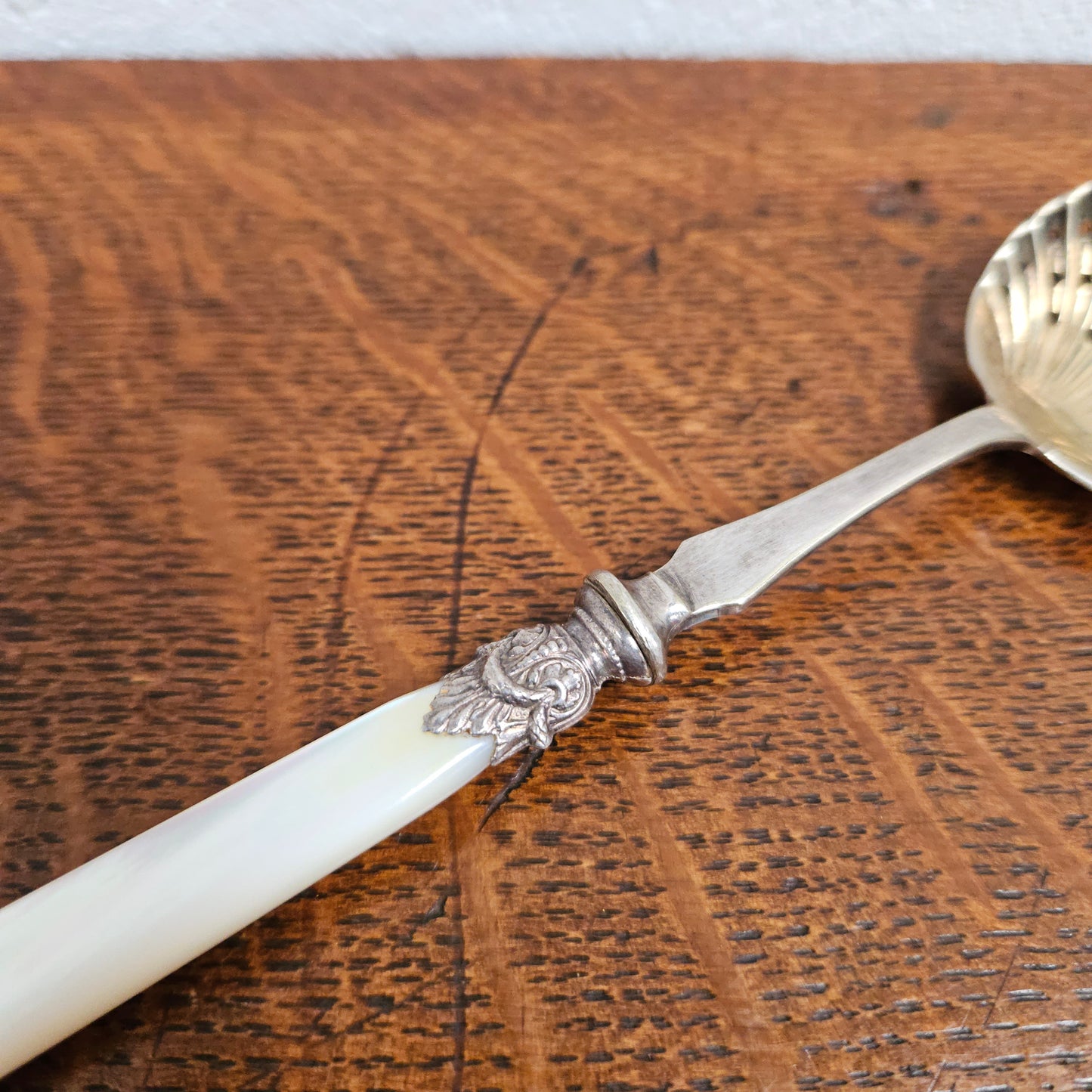 Mother of Pearl & EPNS Silver Sifting Spoon