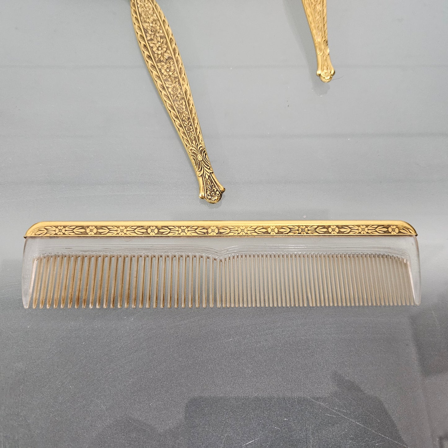 Gilt Brass Brush Mirror & Comb Set