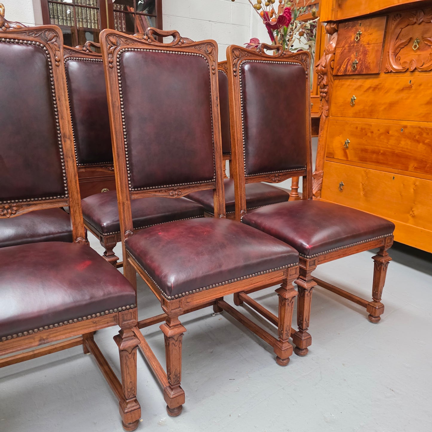 Set of Six Art Nouveau Style Faux Leather Dining Chairs