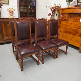 Set of Six Art Nouveau Style Faux Leather Dining Chairs