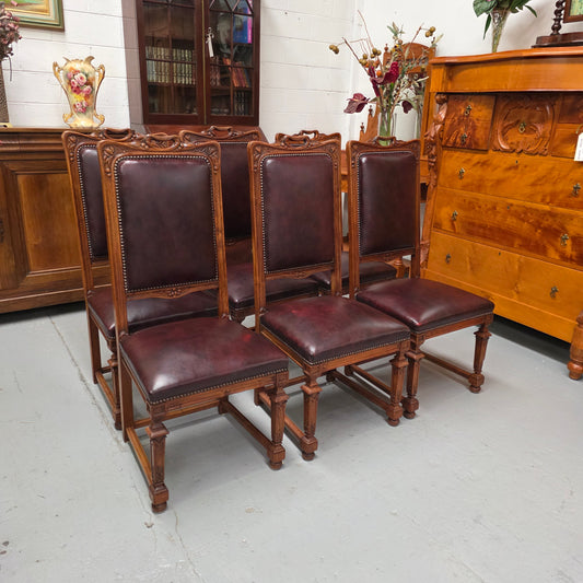 Set of Six Art Nouveau Style Faux Leather Dining Chairs