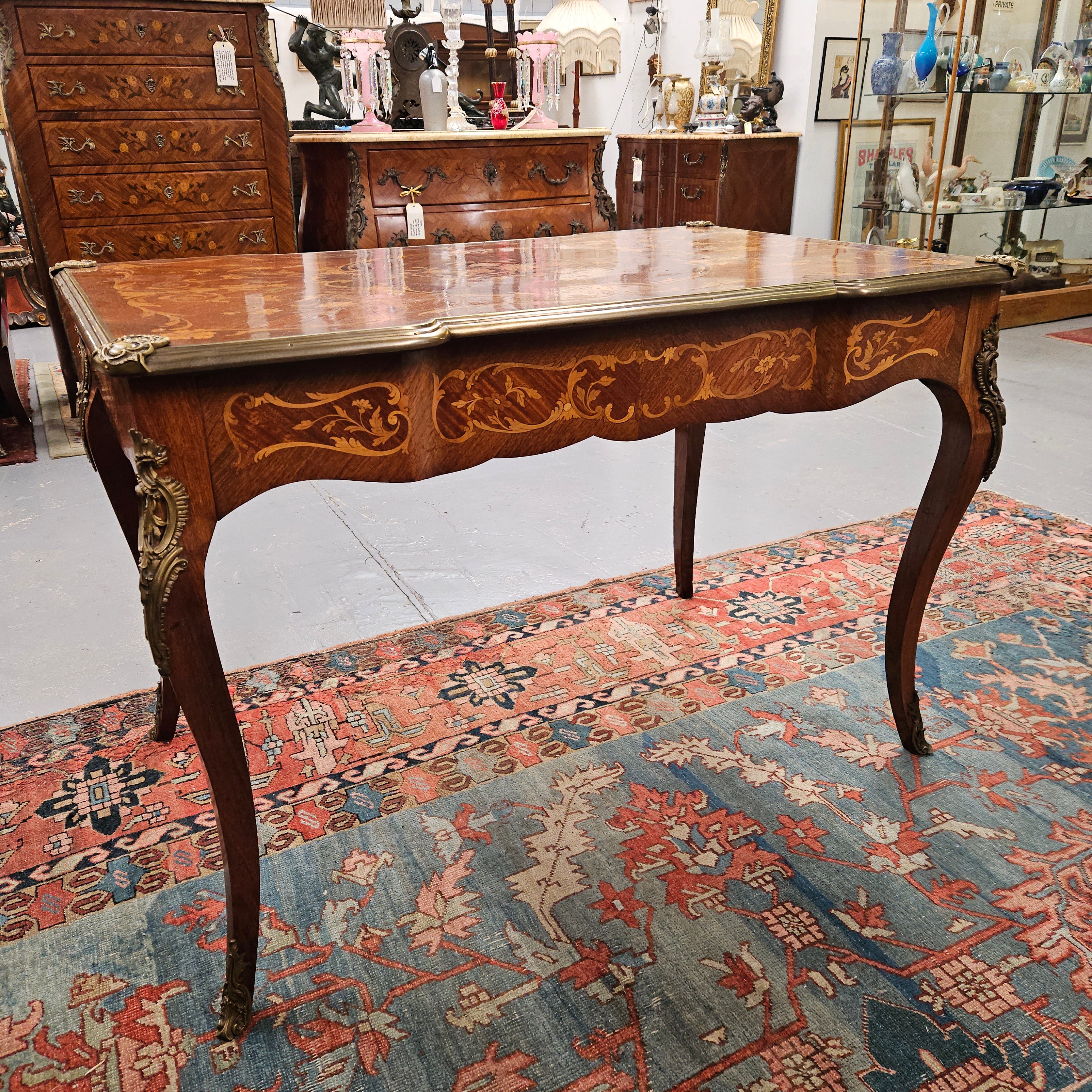 Rosewood Louis 15th Style Marquetry Inlaid Bureau Plat Desk | Antique & Vintage | Moonee Ponds Antiques | Australia Wide Delivery