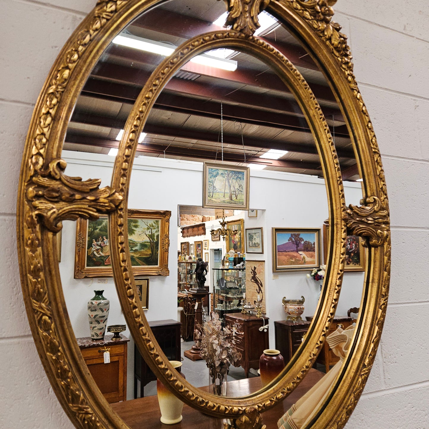 Rare Decorative Late 19th Century Oval Gilt Cushion Mirror