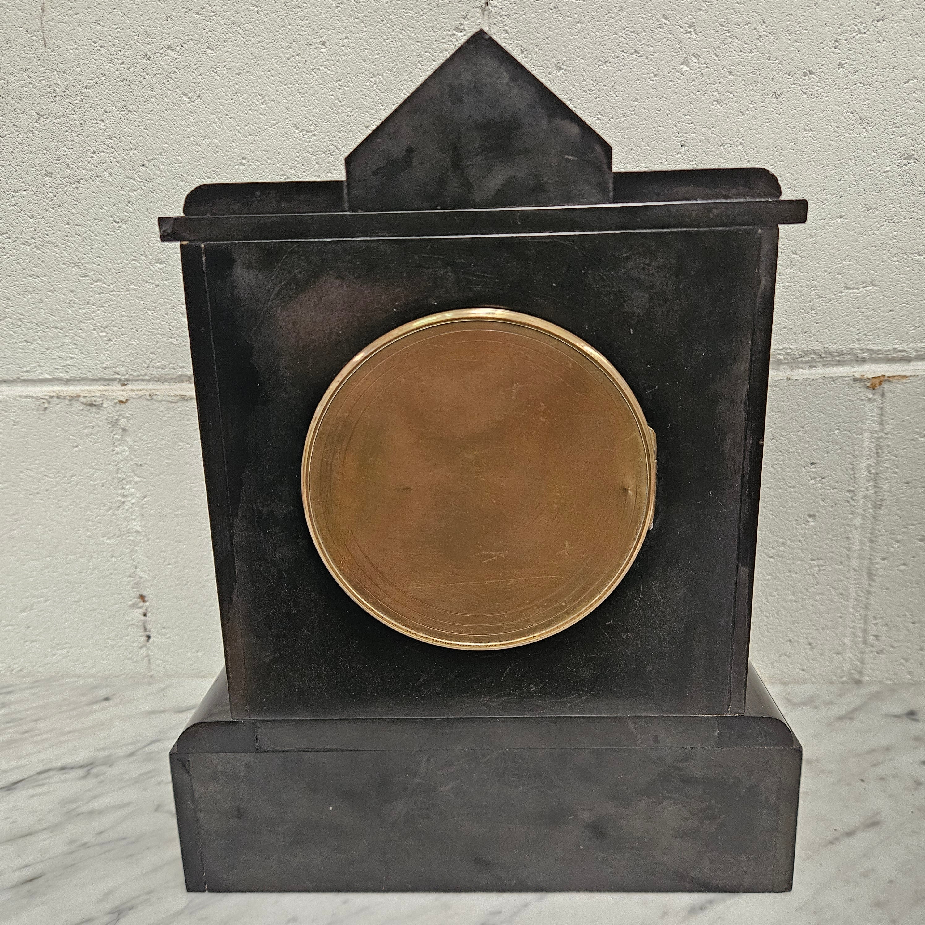 French Inlaid Marble Time Piece Clock Fully Serviced