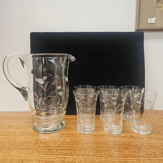 Vintage Etched Glass Drink Set