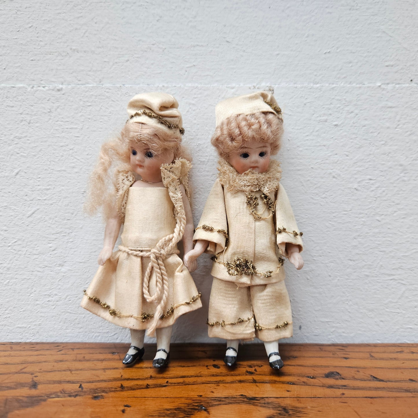 Pair Antique French Miniature Bisque Dolls