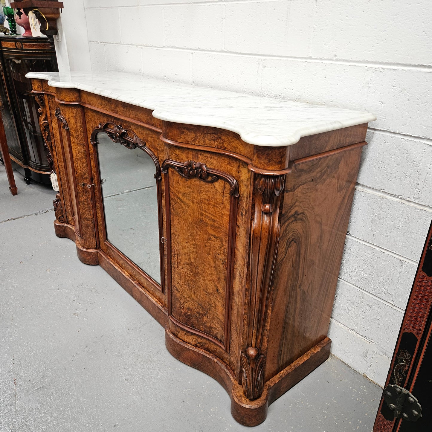 Elegant Figured Walnut Crendza With Marble Top