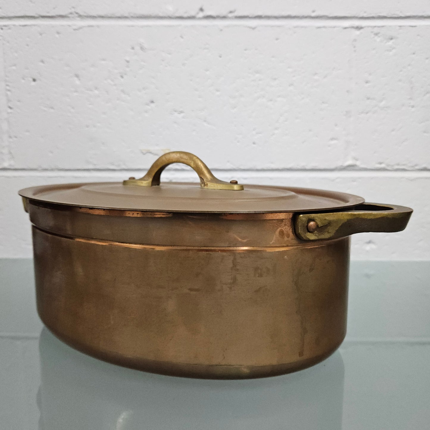 Antique Large Brass Handled & Copper Tin Lined Pot