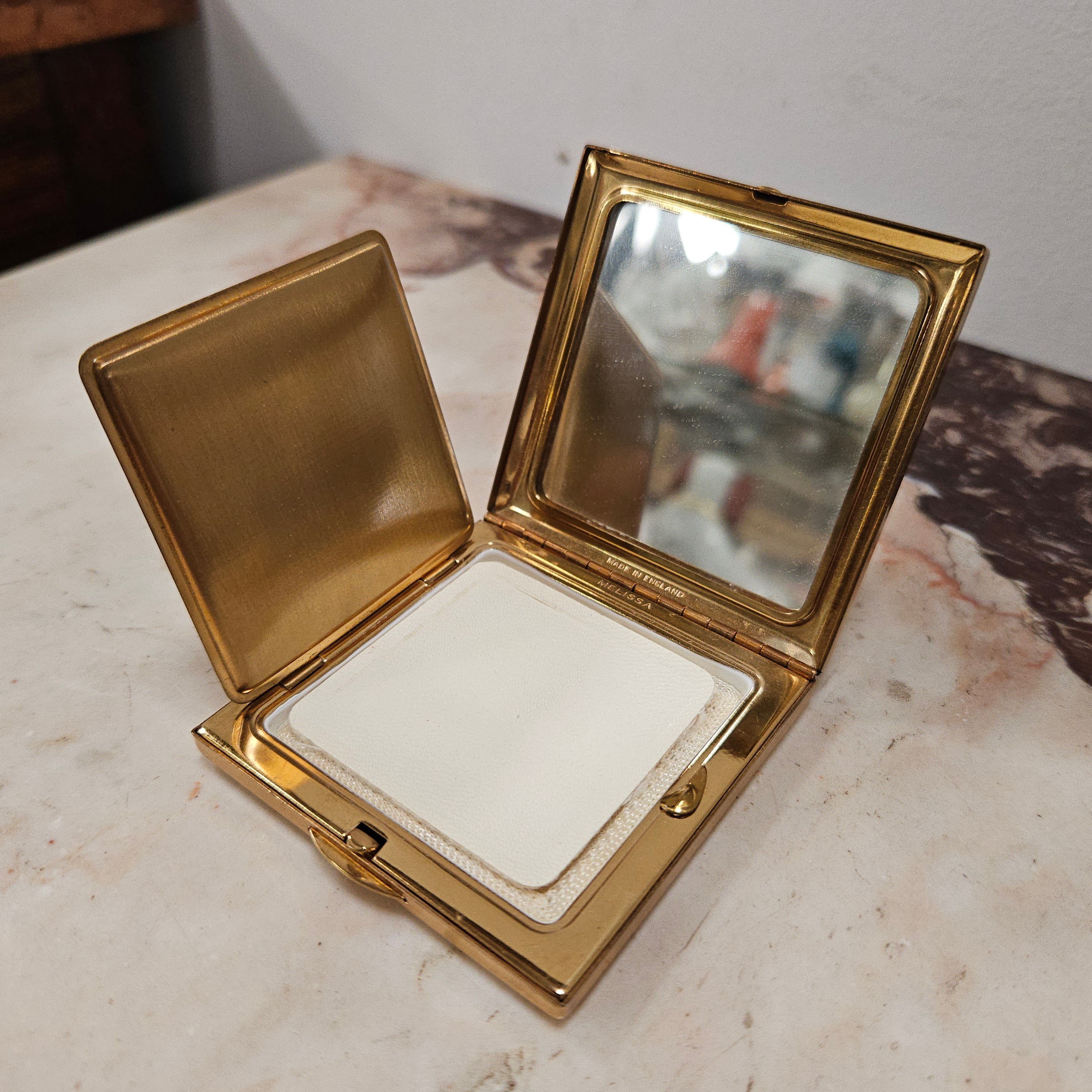 Vintage Brass & Mother sold Of Pearl Checkerboard Powder Compact (8284) Unsigned