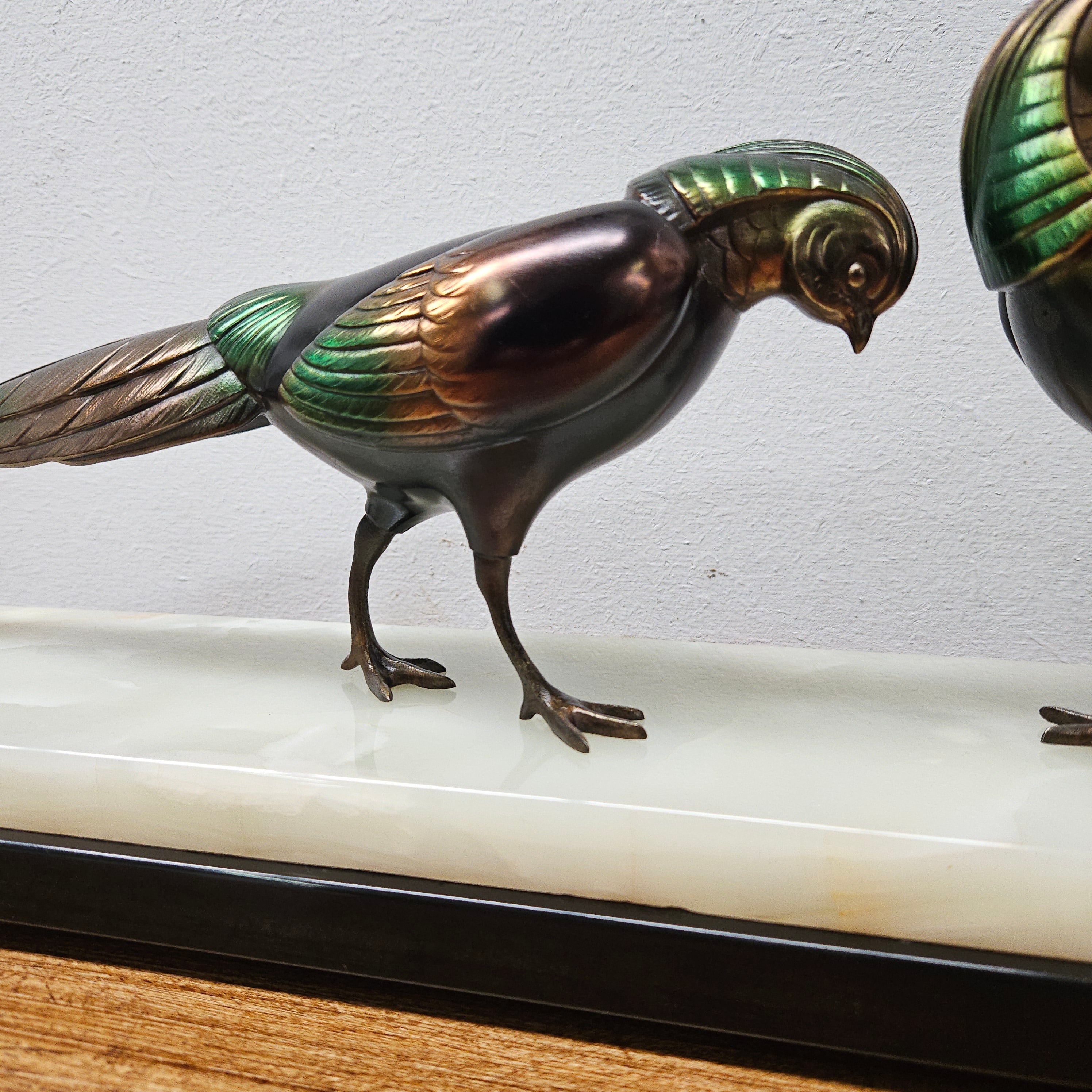 French Art Deco Pair Of Spelter Pheasants On A Marble Plinth | Antique & Vintage | Moonee Ponds Antiques | Australia Wide Delivery