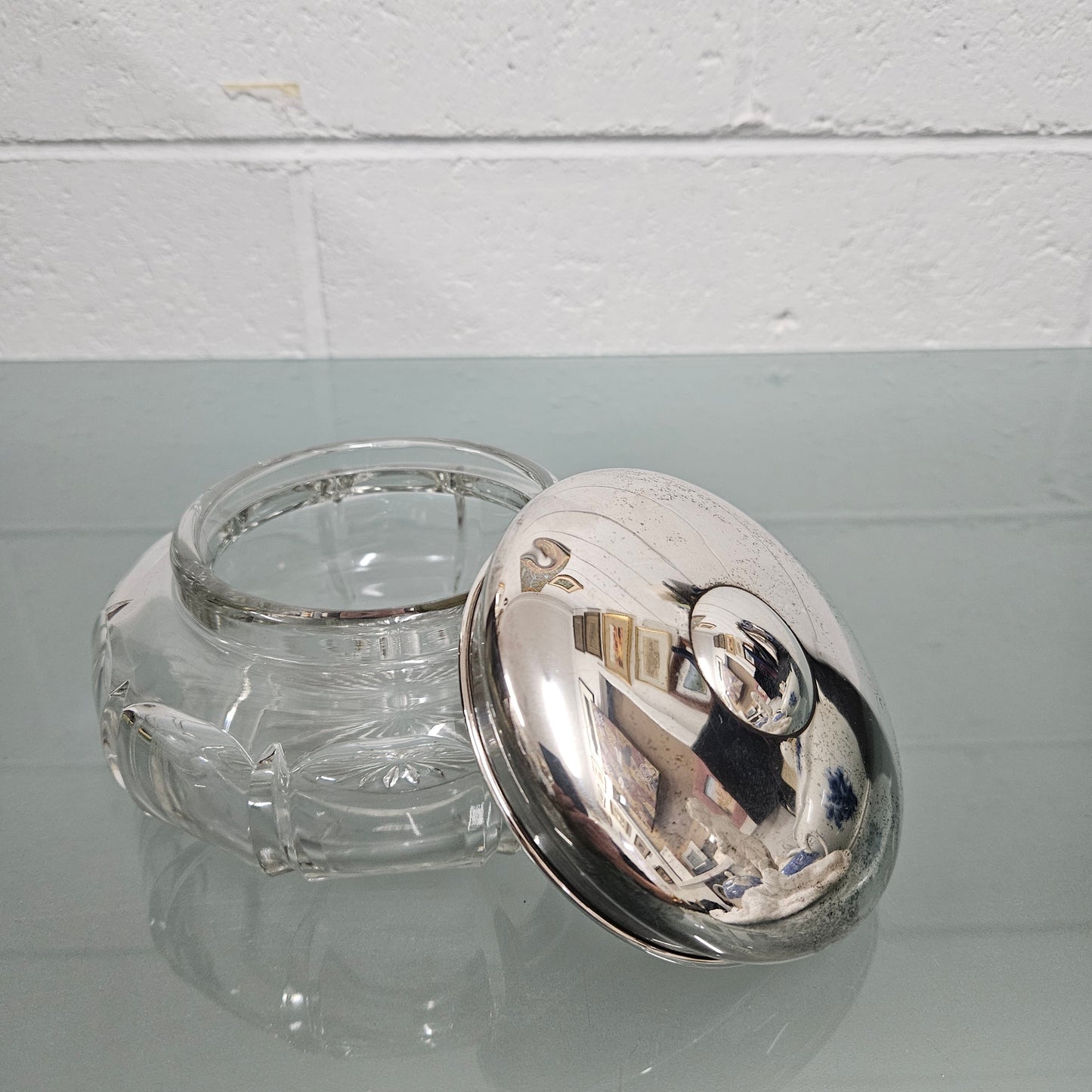 Antique Cut Glass & Sterling Silver Lid Bowl