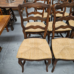 Set of Ten French Oak Rush Seats 8 Dining Chairs & 2 Carvers | Antique & Vintage | Moonee Ponds Antiques | Australia Wide Delivery