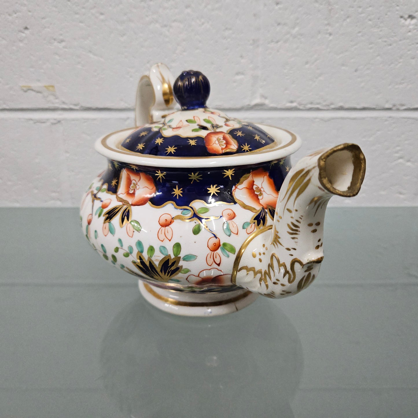 Antique Ridgway Porcelain Hand Painted Gilt & Floral Decorated Teapot Circa 1825