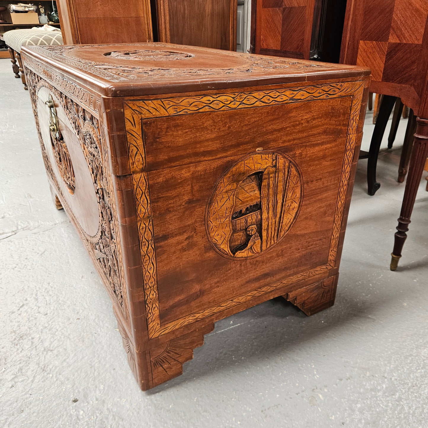 Oriental Carved Camphor Wood Chest