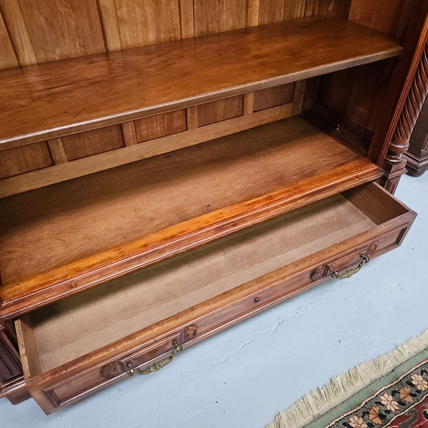 Henry 2nd Style 19th Century Walnut Open Bookcase With Drawer