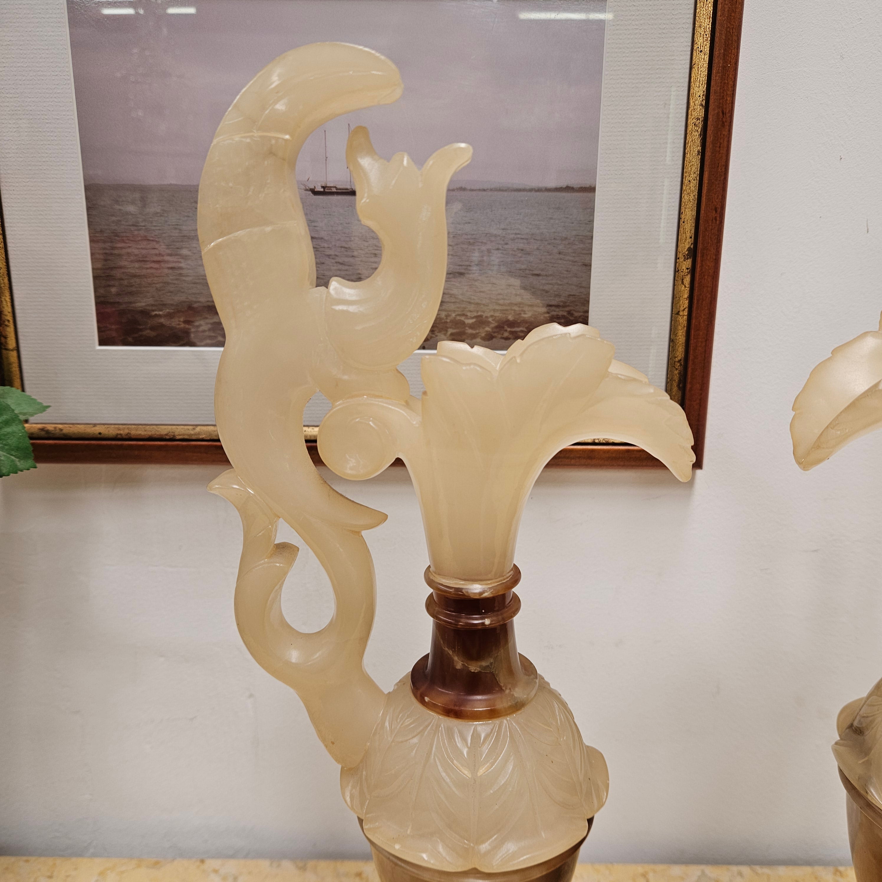Antique Pair of Alabaster Urns