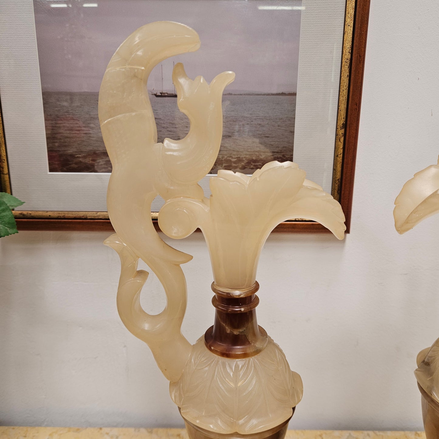 Antique Pair of Alabaster Urns