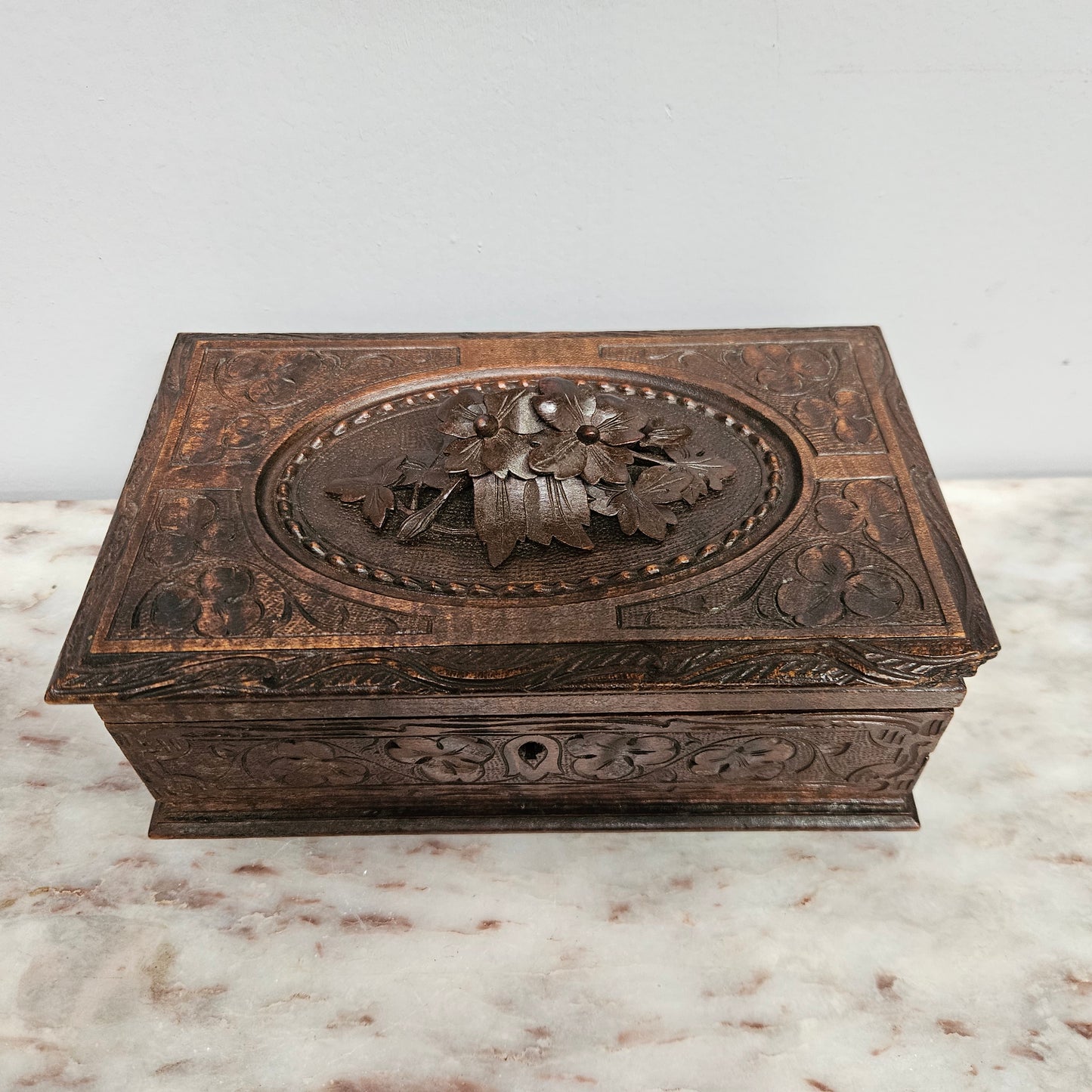 Antique Black Forest Hand Carved Trinket/Jewellery Box