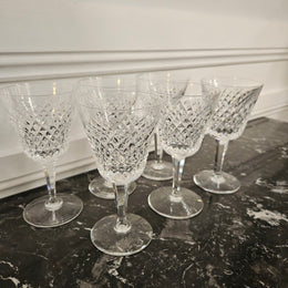 6 Waterford Stemmed Cut Crystal Wine Glasses In The Alana Pattern