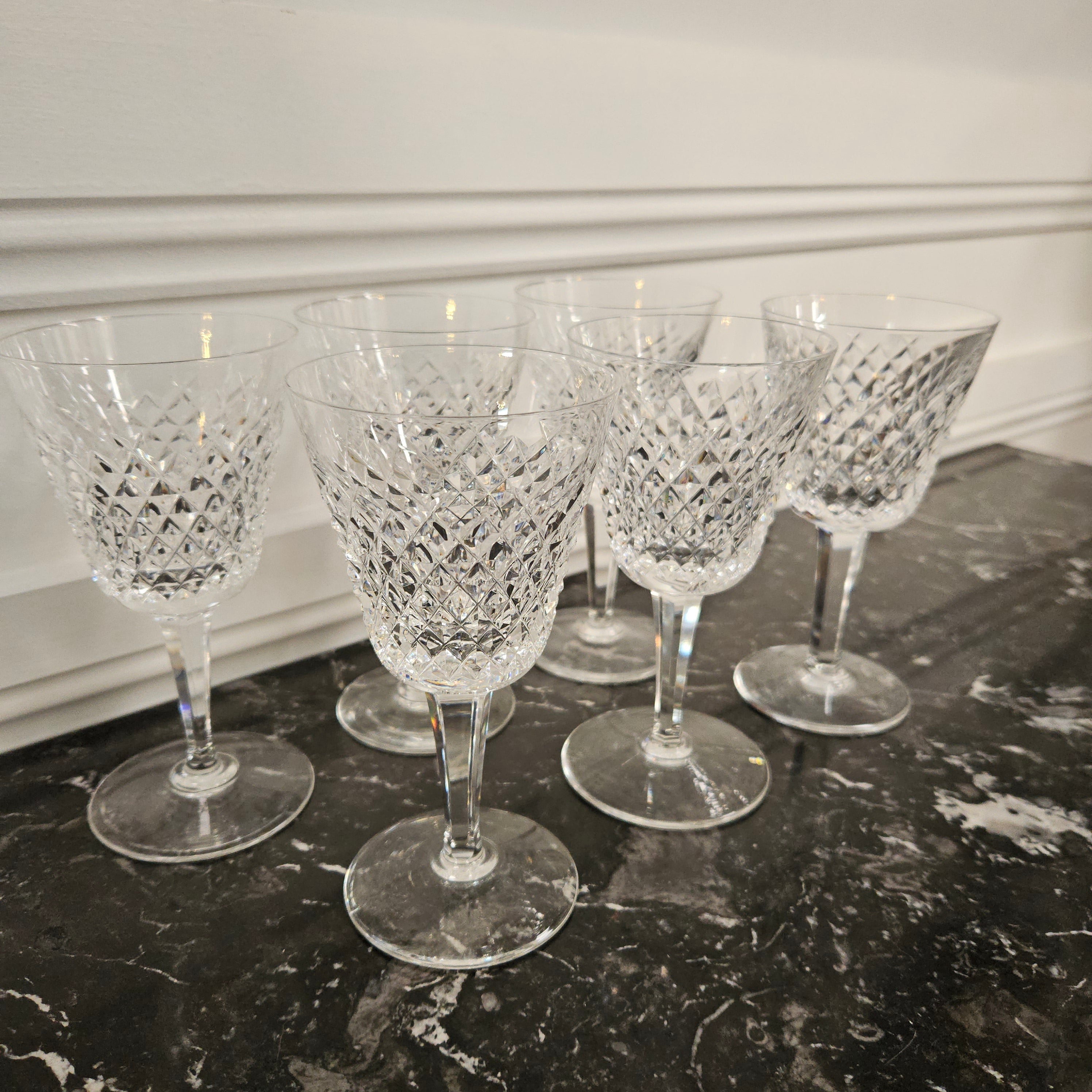6 Waterford Stemmed Cut Crystal Wine Glasses In The Alana Pattern | Antique & Vintage | Moonee Ponds Antiques | Australia Wide