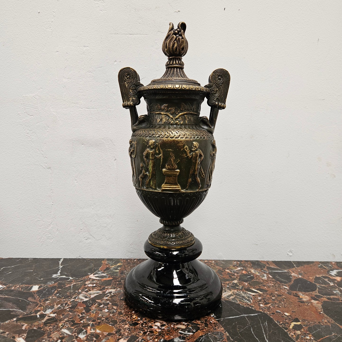 Victorian Bronze Urn On Ceramic Base