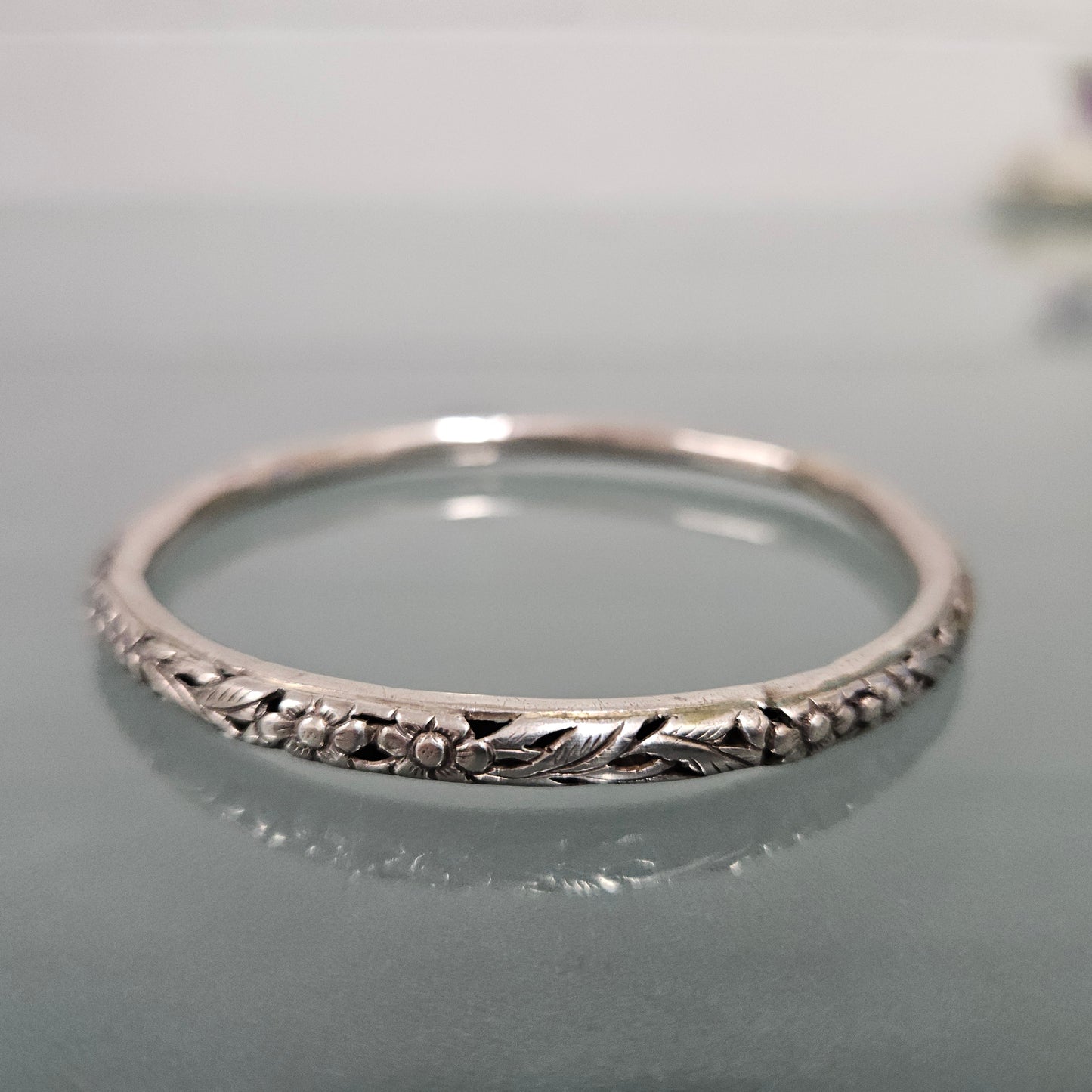 Antique Decorated And Pierced Silver Bangle