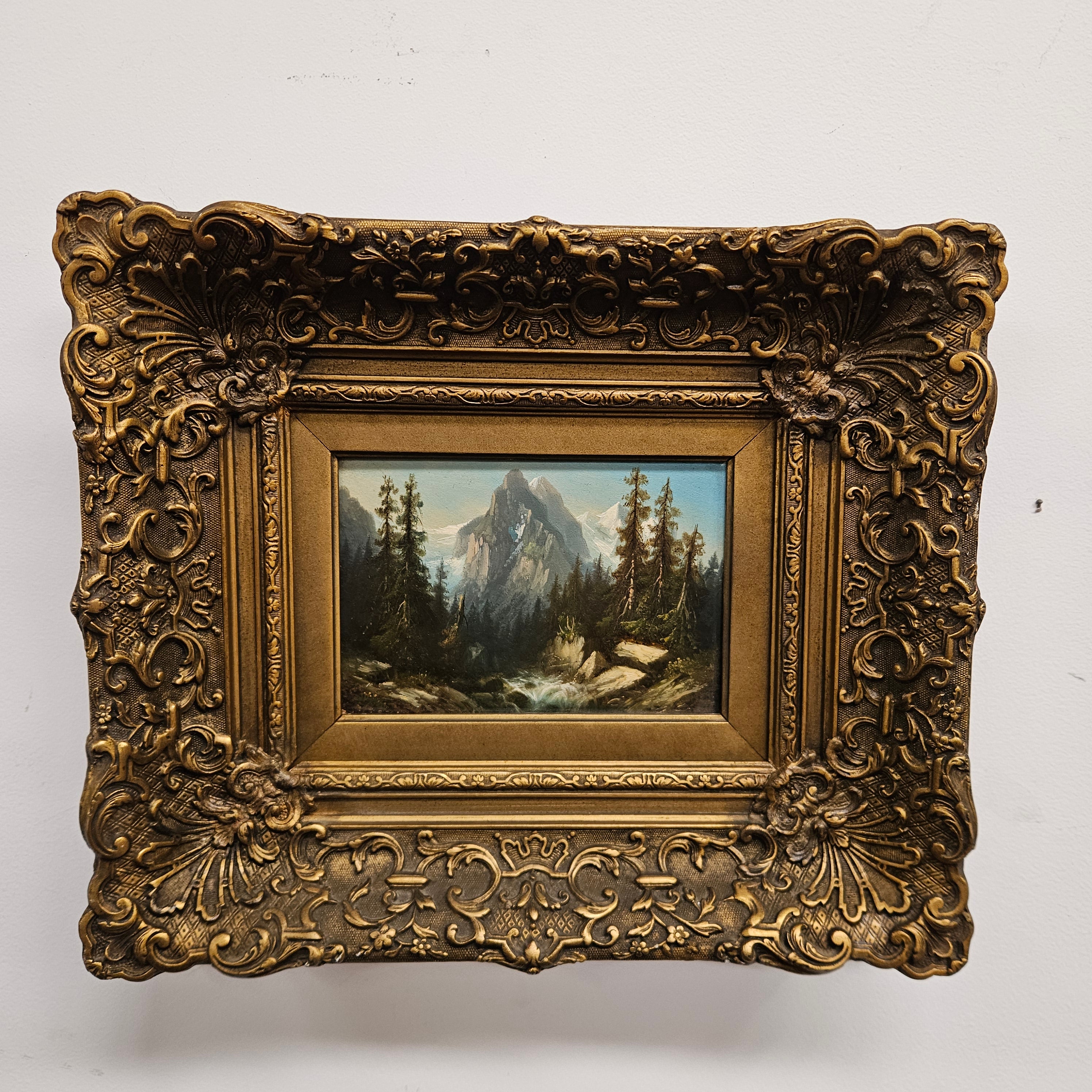Antique Oil on Panel of A Mountainous Landscape