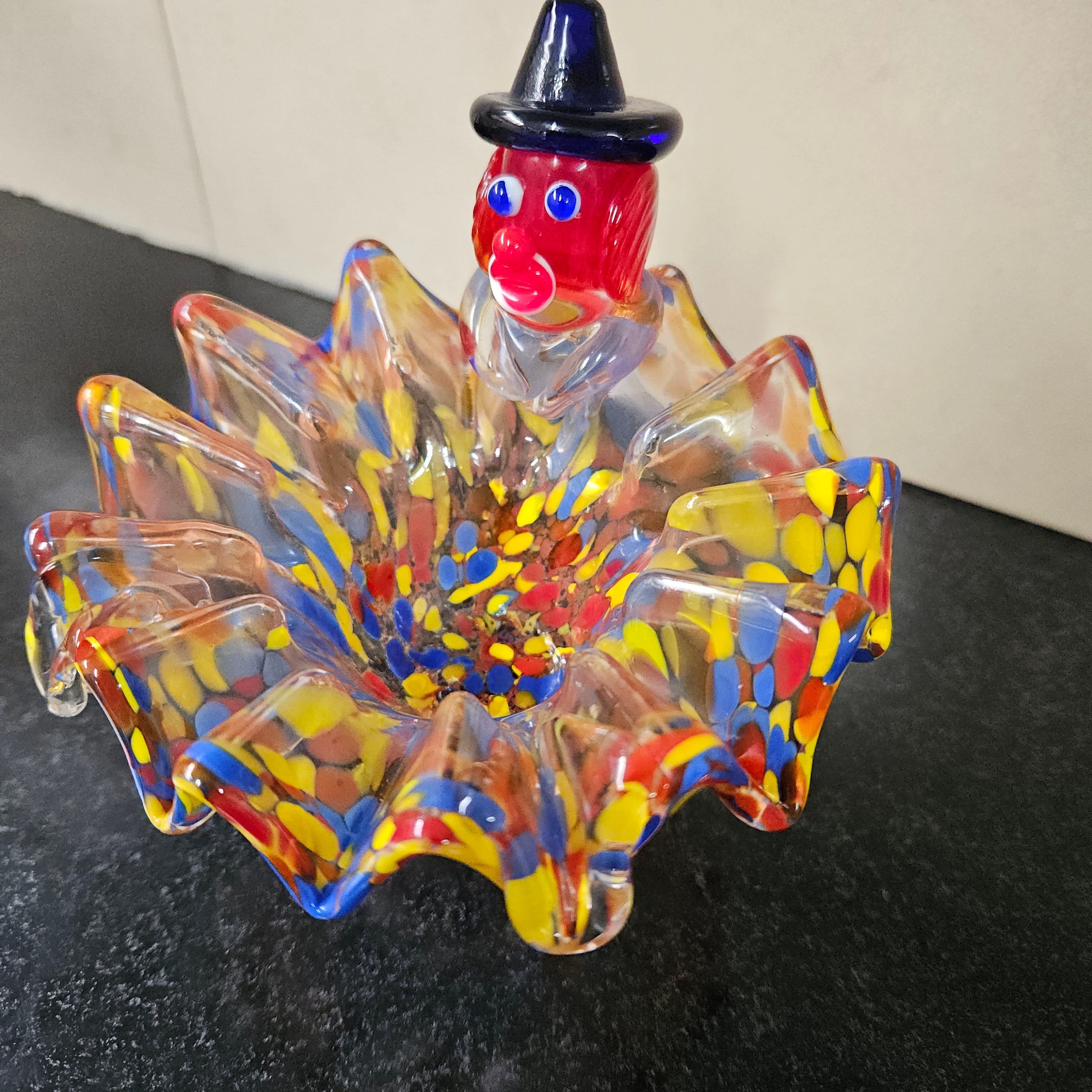 Murano Hand Blown Glass Clown Holding Canoe Boat deals Bowl Ashtray Trinket Dish