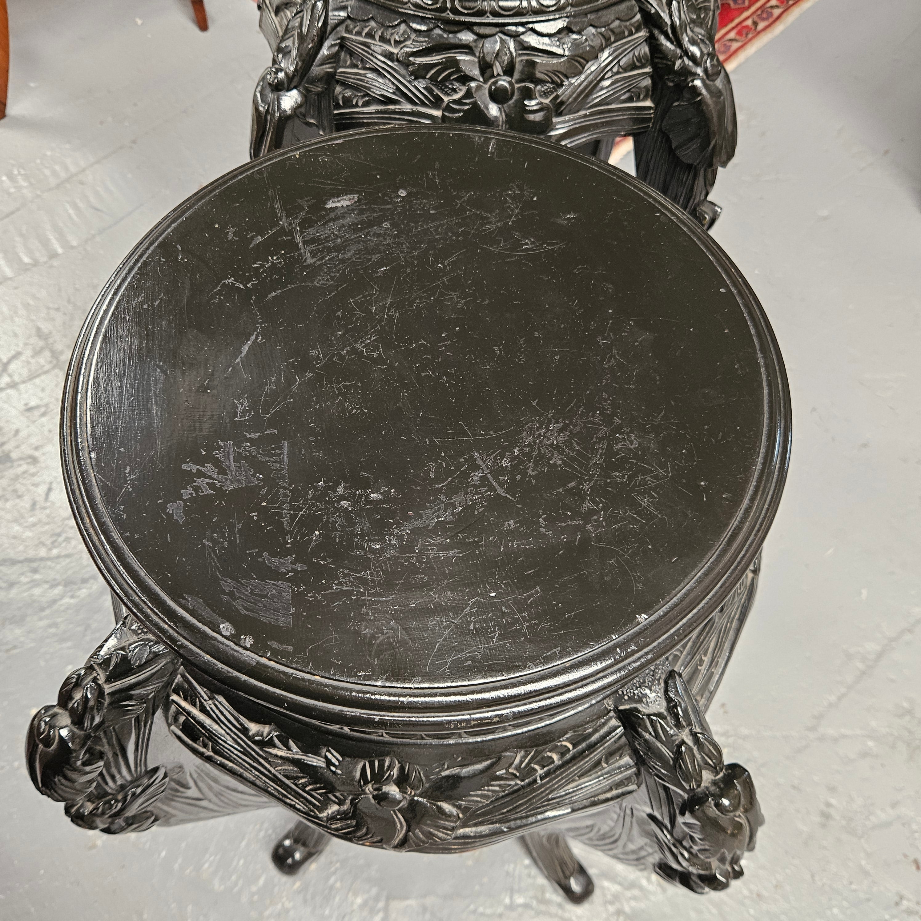 Pair Vintage Chinese Carved Ebonised Pedestals | Antique & Vintage | Moonee Ponds Antiques | Australia Wide