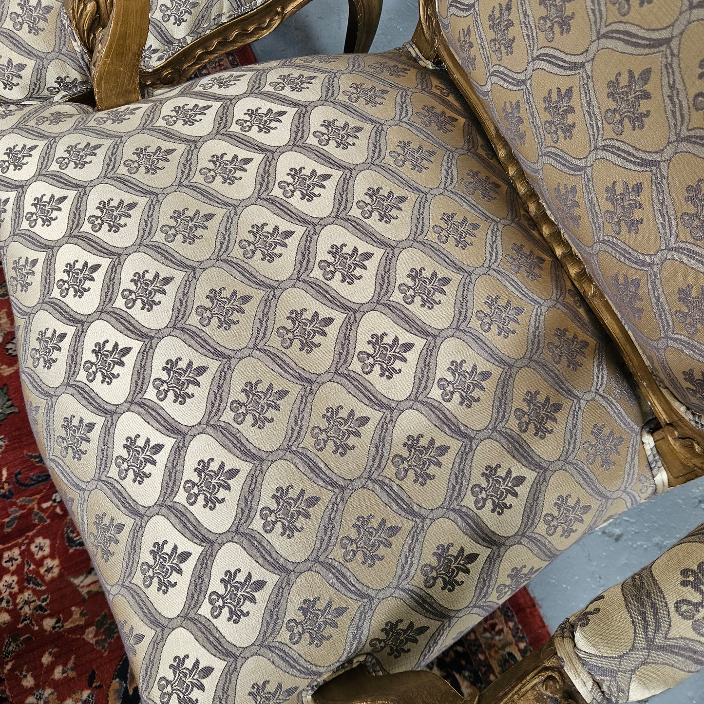 Antique Pair Reupholstered Louis XVth Style Giltwood Armchairs