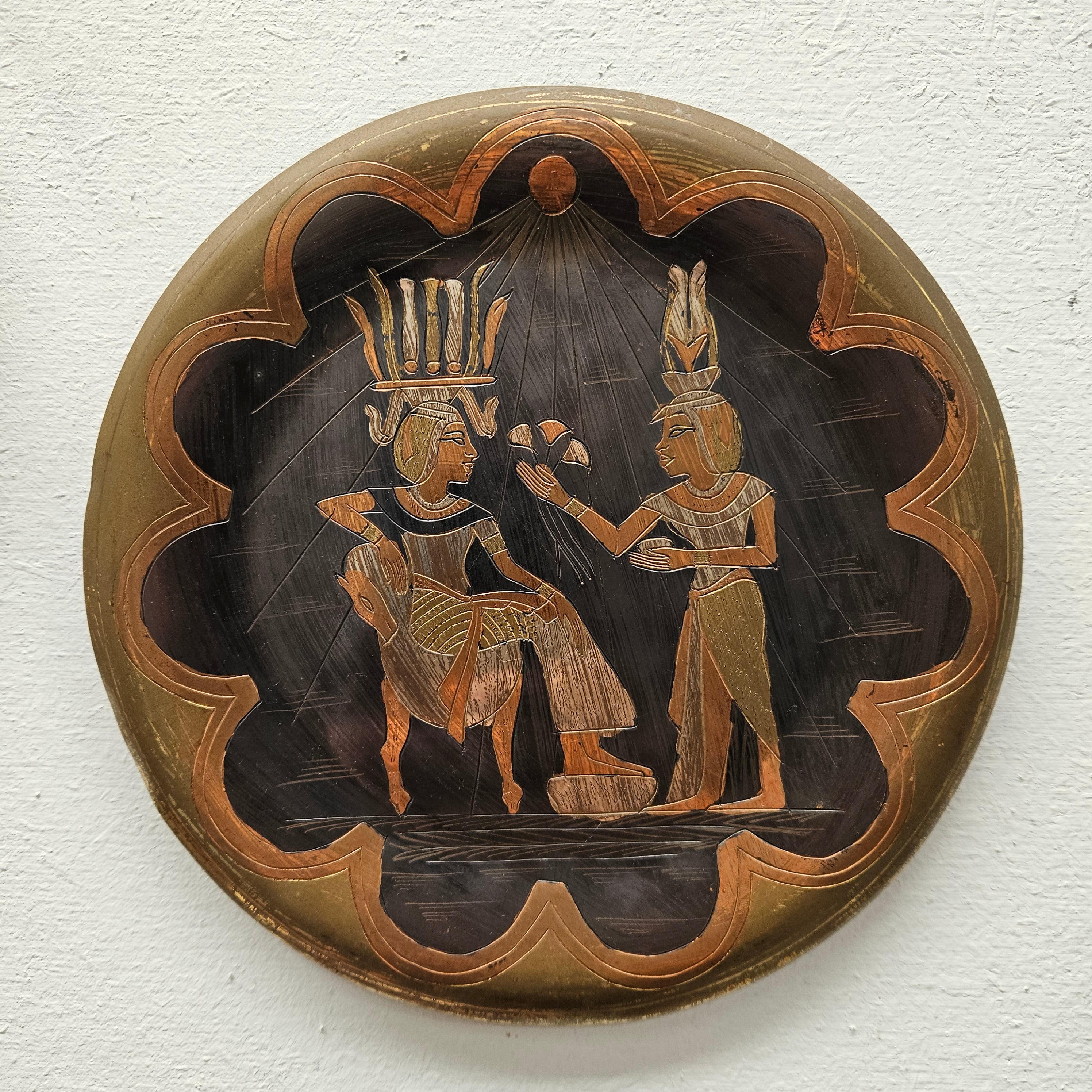 Vintage Egyptian Inlaid Metal Plaque