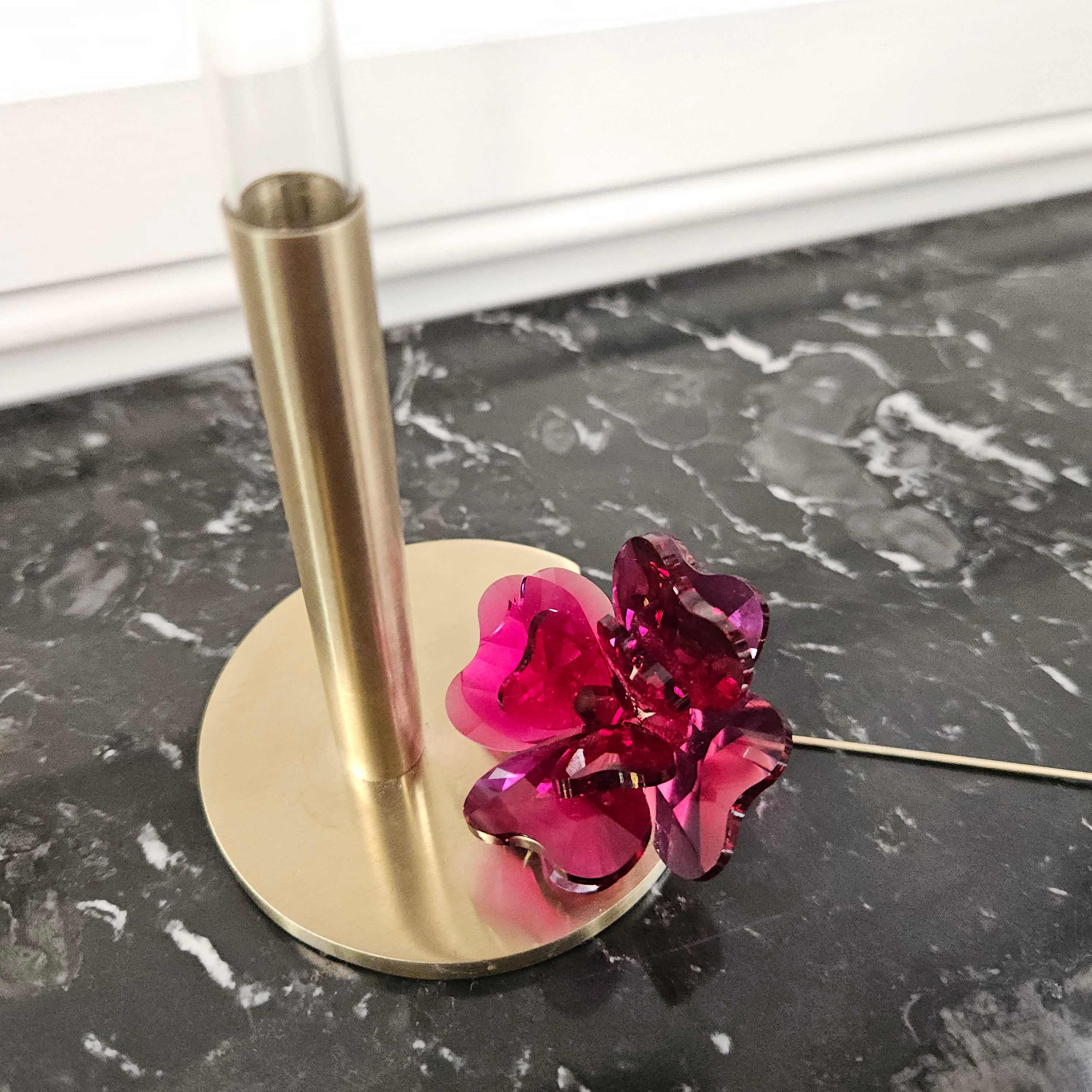 Swarovski Garden Tales Single Gold Tone Vase and Red Rose Flower | Antique & Vintage | Moonee Ponds Antiques | Australia Wide Delivery