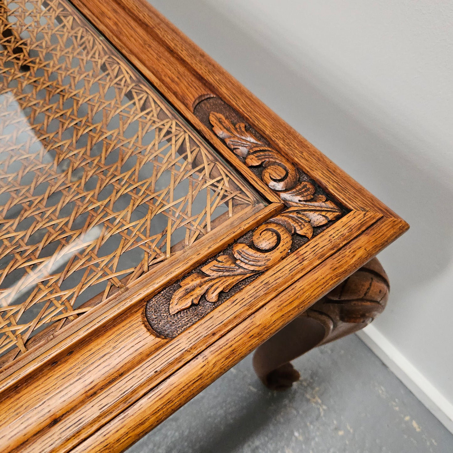 French Oak Cane Insert Coffee Table