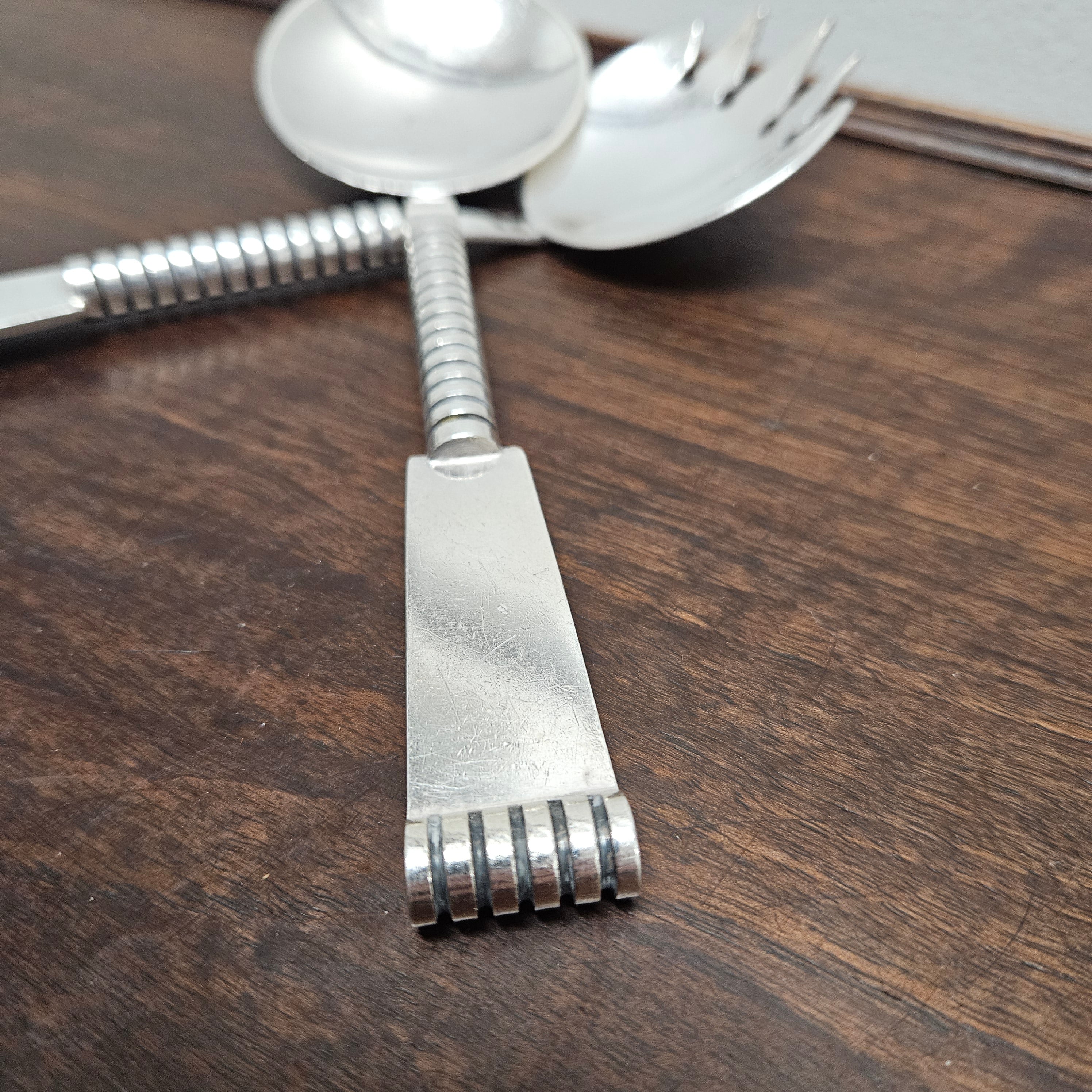 Stylish Mid Century Modern Norwegian Silver (40g Plated) Salad Servers | Antique & Vintage | Moonee Ponds Antiques | Australia Wide Delivery