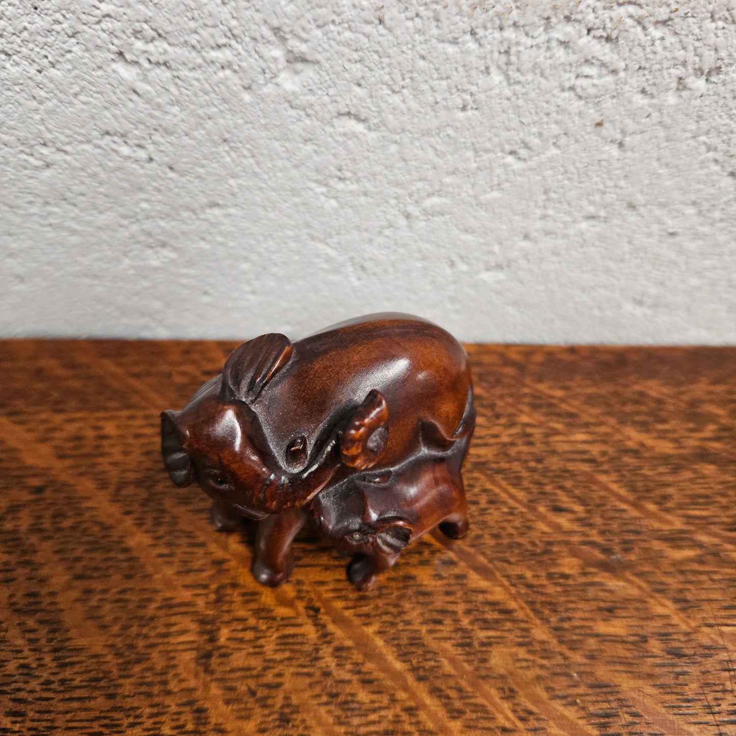 Carved and Signed Wooden Elephant Netsuke