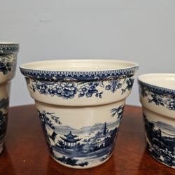 Vintage Set of Three Blue & White Planters