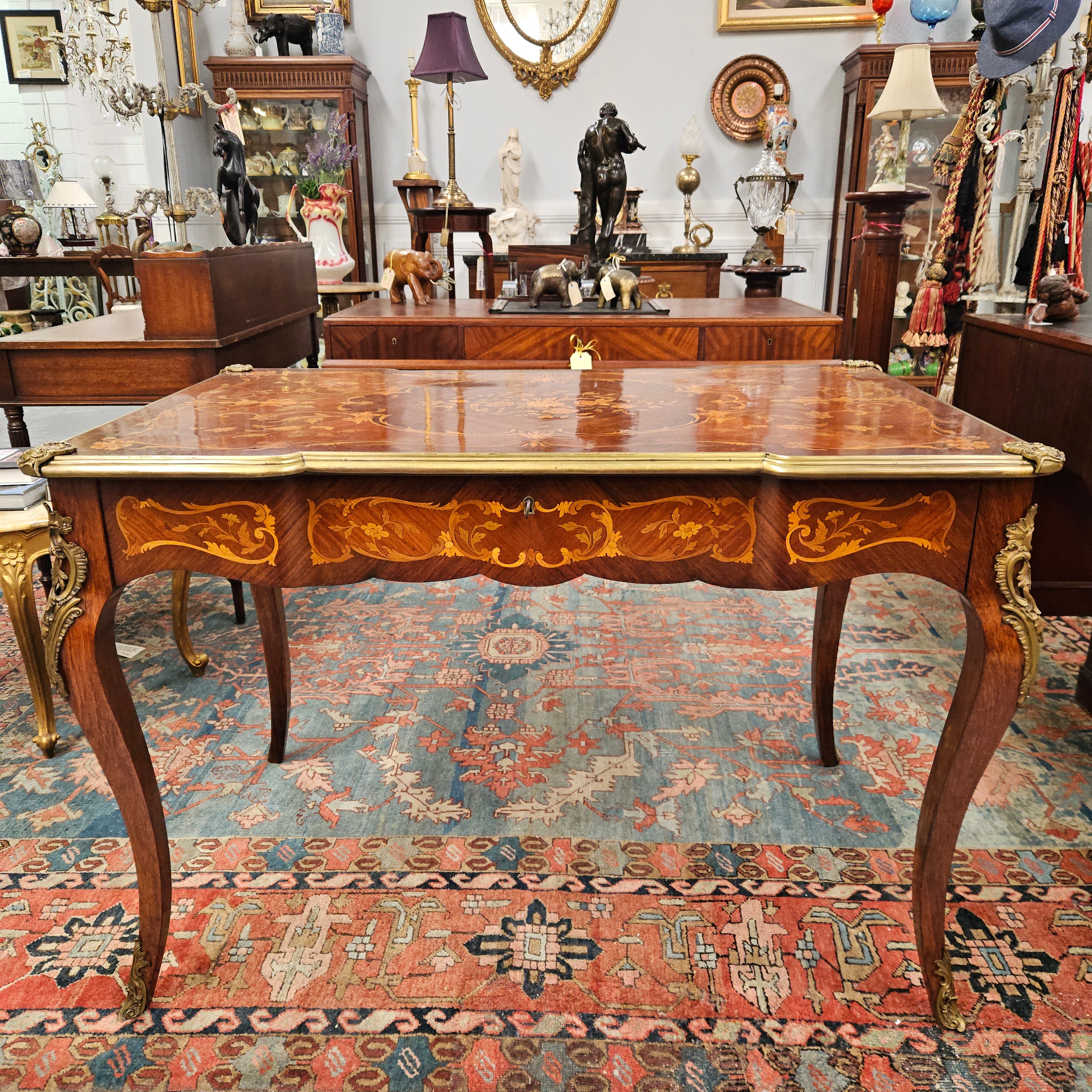 Rosewood Louis 15th Style Marquetry Inlaid Bureau Plat Desk | Antique & Vintage | Moonee Ponds Antiques | Australia Wide Delivery