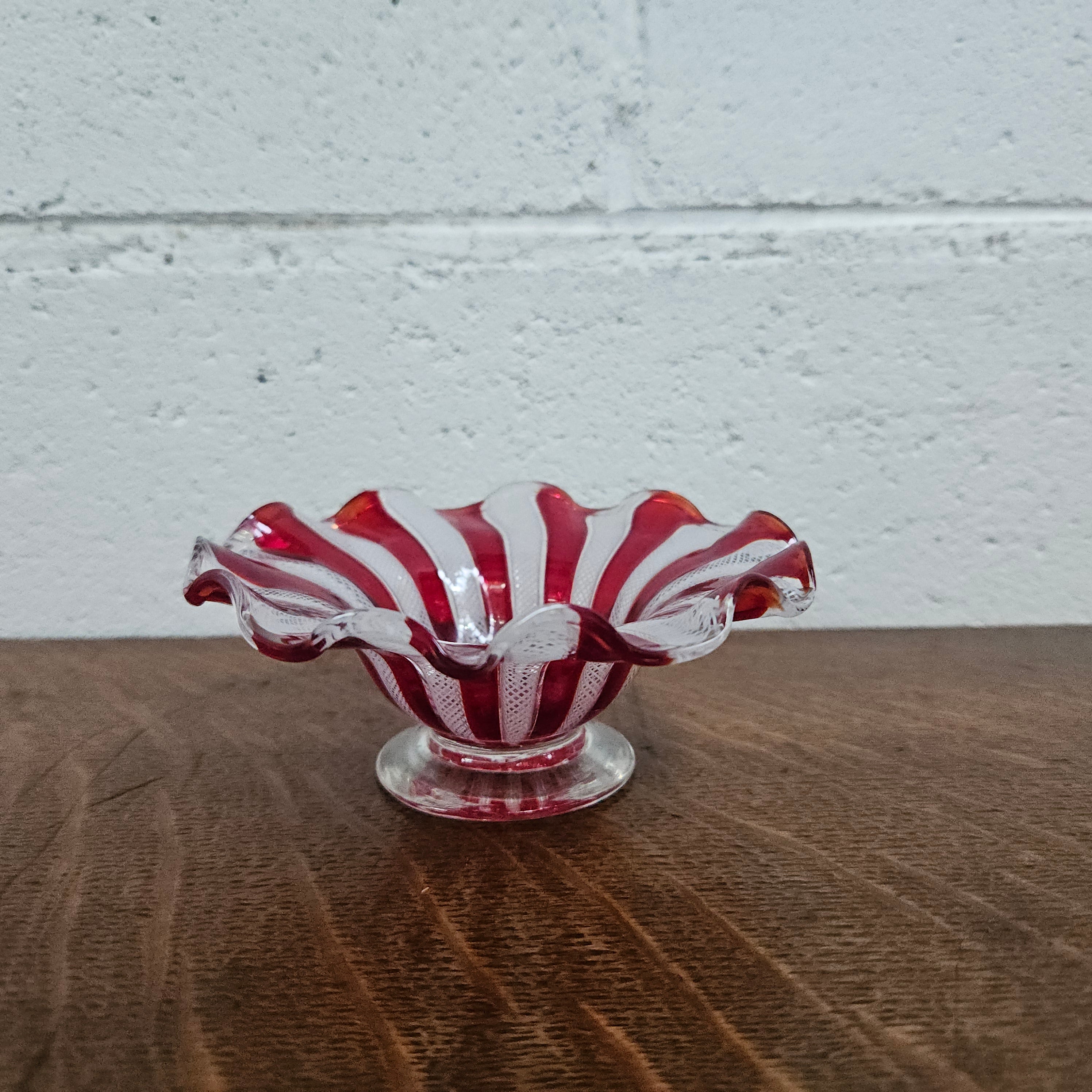 Red & White Murano Latticino Bowl