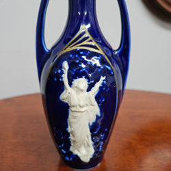 Art Deco Style Cameo Figure Cobalt Blue Vase