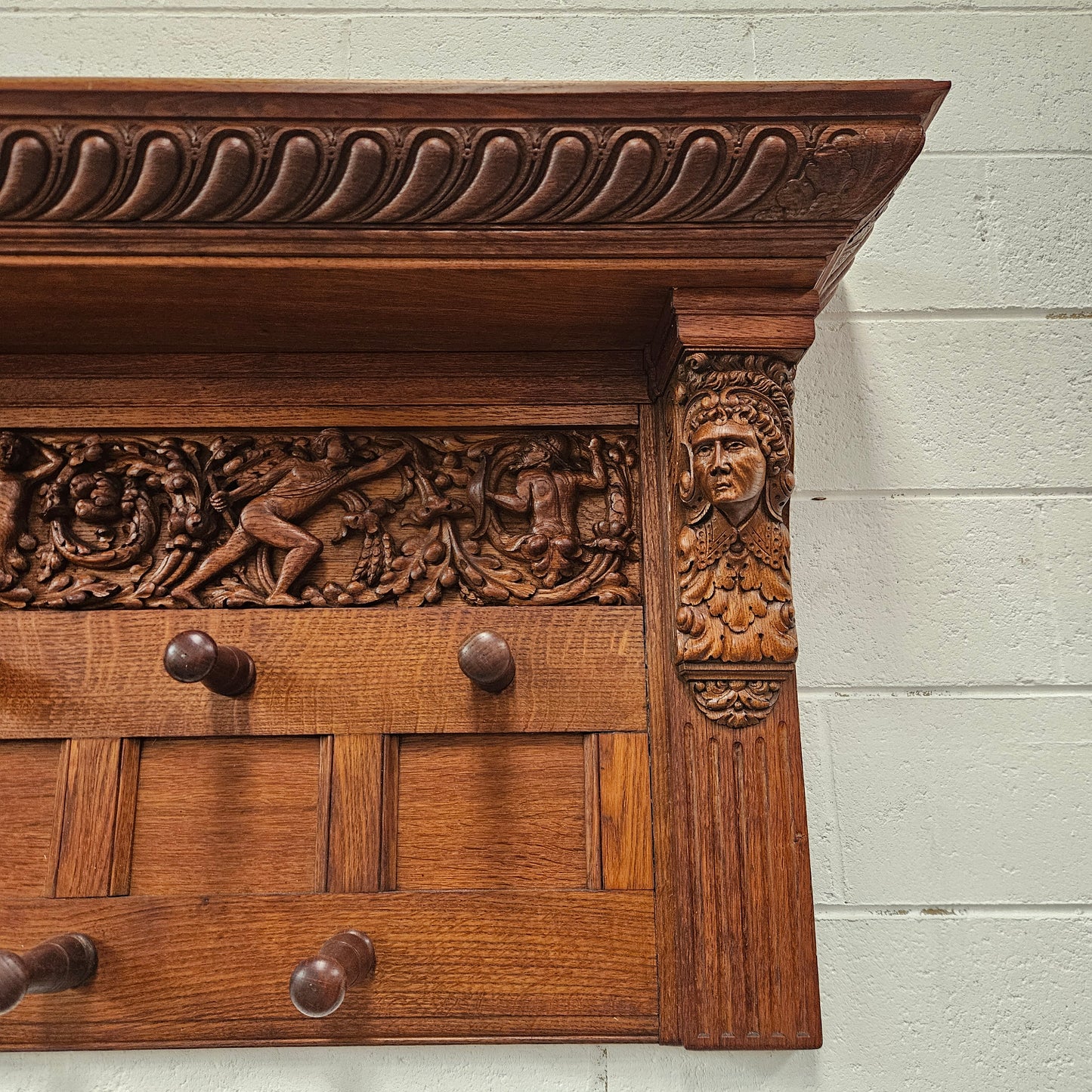 Antique Australian Oak Carved Large Hat Rack